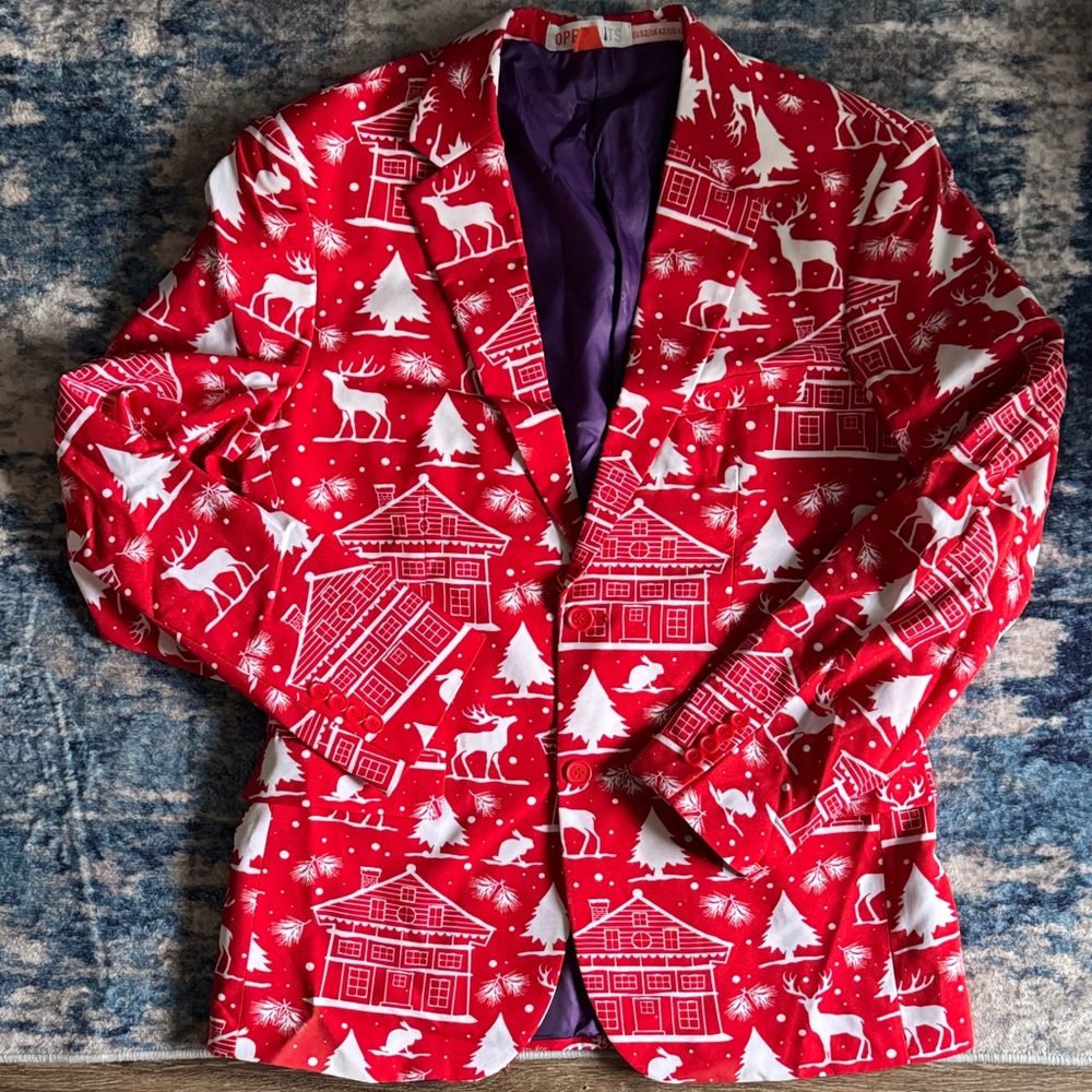 OppoSuits Red and White Holiday Blazer